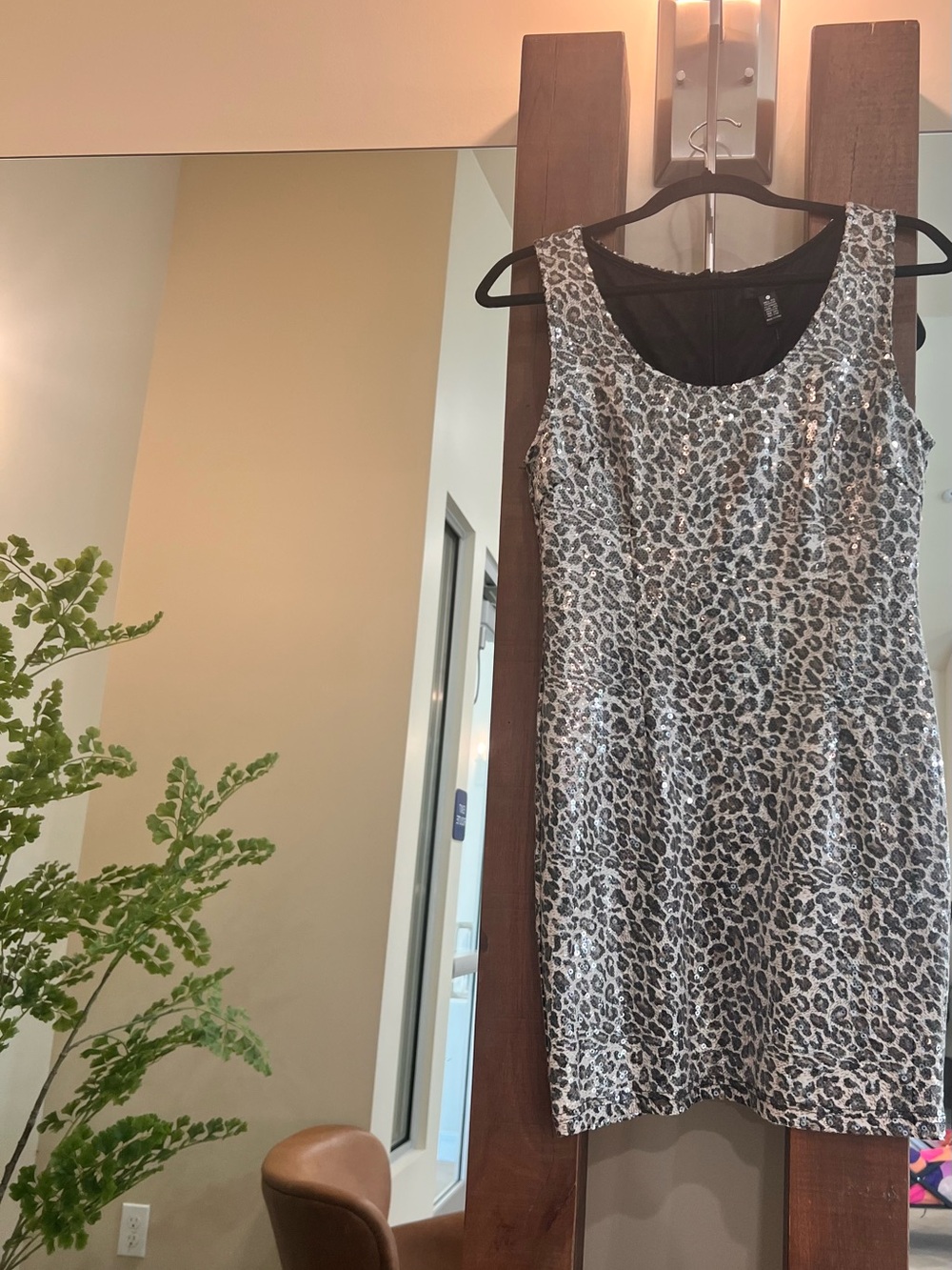 Aqua Silver Leopard Sequin Mini Dress - Picture 1 of 5